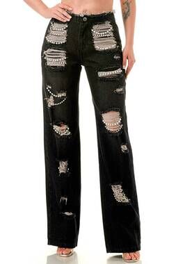 NEW SALT ripped jeans with pearls embellished in black